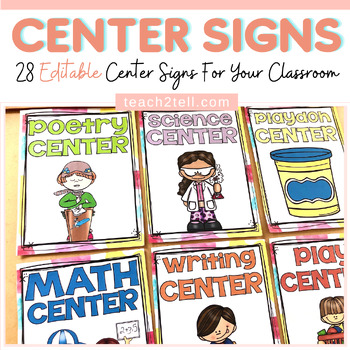 Preview of Editable Classroom Center Signs Station Labels Preschool Pre-K and Kindergarten