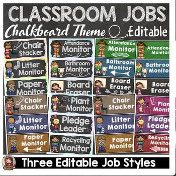Preview of CHALKBOARD CLASS DECOR-EDITABLE CLASSROOM JOBS