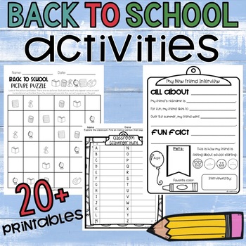 Preview of BACK TO SCHOOL ACTIVITIES: NO PREP Printables for the 1st Week of School
