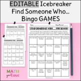 BACK TO SCHOOL FIND SOMEONE EDITABLE BINGO GAMES - FIRST D