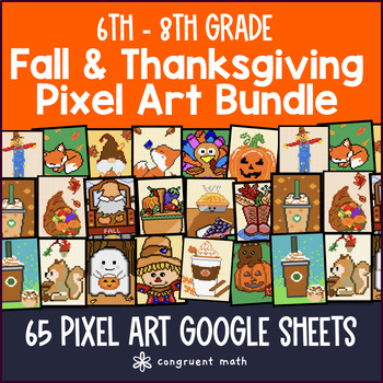 Preview of Thanksgiving Fall Digital Pixel Art Bundle | 6th - 8th Grade Math Google Sheets