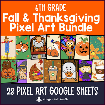 Preview of 6th Grade Math Fall Themed Digital Pixel Art Bundle | Google Sheets