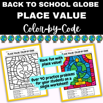 Preview of BACK TO SCHOOL (GLOBE) Color by Code Math: DECIMAL PLACE VALUE