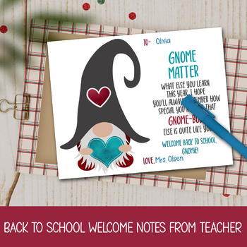 Preview of BACK TO SCHOOL GNOME WELCOME NOTES FROM TEACHER, FIRST DAY GIFT FOR STUDENTS