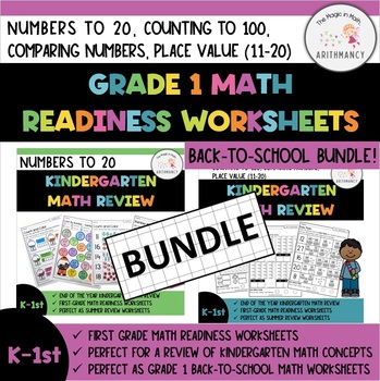 Preview of BACK-TO-SCHOOL GRADE 1 NUMBERS READINESS BUNDLE, NO PREP, PRINT & GO