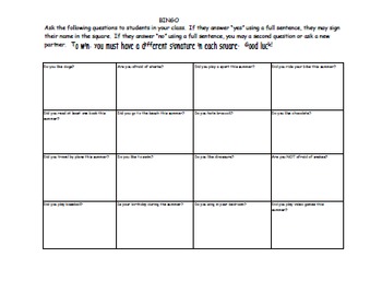 BACK TO SCHOOL ICEBREAKER SUMMER BINGO Interactive English language ...