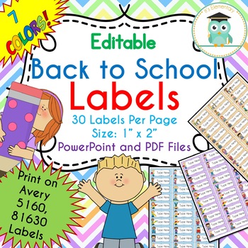 Preview of BACK TO SCHOOL Labels Editable Classroom Notebook Folder Name Tags (Avery 5160)