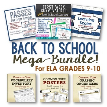 Preview of BACK TO SCHOOL BUNDLE FOR ELA GRADES 9-10: 150+ Pgs of Activities, Posters, More