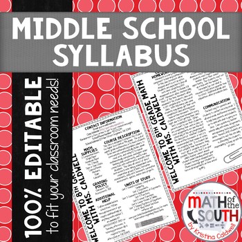 Preview of BACK TO SCHOOL MIDDLE SCHOOL SYLLABUS FULLY EDITABLE