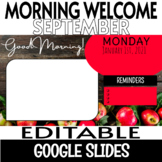 BACK TO SCHOOL Morning Welcome Slides EDITABLE Apples | Wo