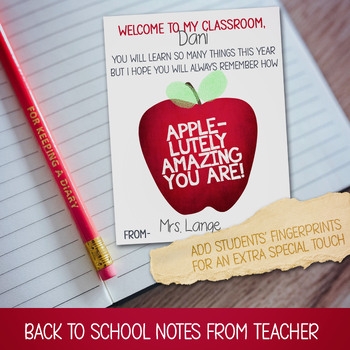 Preview of BACK TO SCHOOL NOTE FROM TEACHER, 1ST DAY OF SCHOOL FINGERPRINT CRAFT STUDENTS