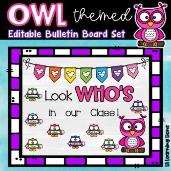 Preview of BACK TO SCHOOL Owl Themed EDITABLE Bulletin Board Set