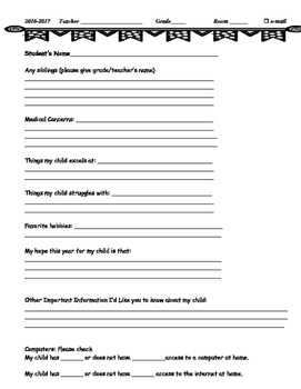 BACK TO SCHOOL Parent Student Contact and Information Form by D Hodgson