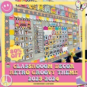 Preview of BACK TO SCHOOL SALE 80% OFF 48 HOURS | CLASSROOM DECOR RETRO GROOVY THEME 2023