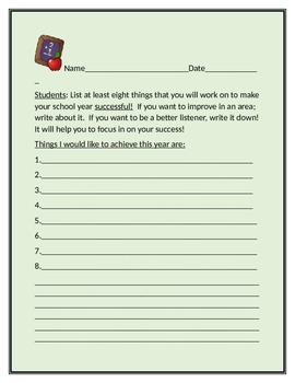 Preview of BACK TO SCHOOL SELF IMPROVEMENT WORKSHEET