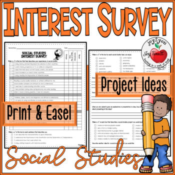 Preview of BACK TO SCHOOL SOCIAL STUDIES INTEREST SURVEY and PROJECT IDEAS