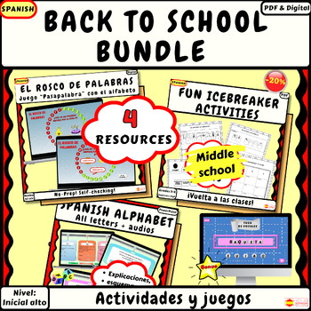 Preview of Spanish Back to school Bundle alphabet, icebreaker activities & games