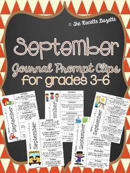 BACK TO SCHOOL-September Journal Prompt Clips- Grades 3-6 | TpT