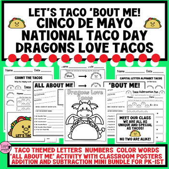 Preview of TACO DAY|ALL ABOUT ME|TACO 'BOUT ME|CINCO DE MAYO|MATH & MORE|DRAGONS|MAY