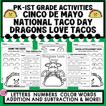 Preview of TACO DAY|Cinco De Mayo|Dragons Love Tacos|PK-1st Grade|Math & MORE!