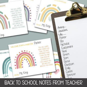 Preview of BACK TO SCHOOL WELCOME NOTES FROM TEACHER, 1ST DAY OF SCHOOL CARDS FOR STUDENTS