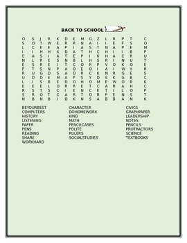 Preview of BACK TO SCHOOL WORD SEARCH