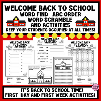 Preview of BACK TO SCHOOL Word Find ABC Order Word Scramble & More Independent Activities