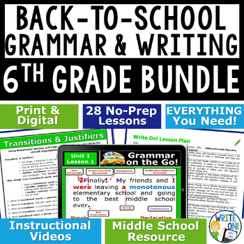 Preview of Writing, Grammar & Vocabulary Back to School - ELA Curriculum - 6th Grade Bundle