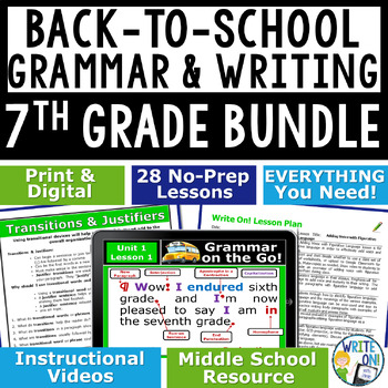 Preview of Writing, Grammar & Vocabulary Back to School - ELA Curriculum - 7th Grade Bundle