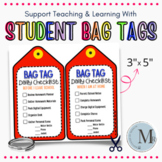 BAG TAGS  |  Student Daily Checklist  |  3x5 |  BACK-TO-SCHOOL