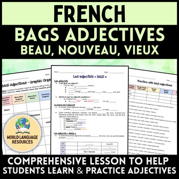 Preview of French BAGS Adjectives - Les adjectifs : beau, nouveau, vieux, bon, mauvais, etc