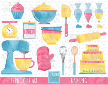 Watercolor Baking Supplies Clipart