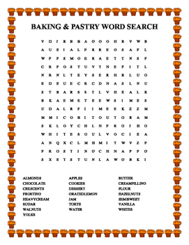 Printable Cake Filling Word Search