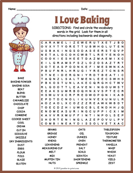 Preview of BAKING VOCABULARY TERMS Word Search Puzzle Worksheet Activity