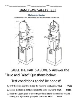 Preview of BAND SAW SAFETY TEST, PART OF THE "3 PART MACHINE PERMIT" SYSTEM