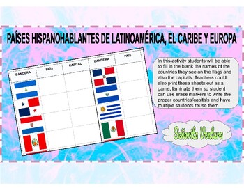 Preview of BANDERAS DE PAÍSES HISPANOHABLANTES WORKSHEET/GAME