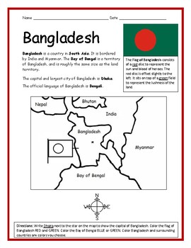 Bangladesh Printable Handout With Map And Flag By Interactive