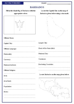 BARBADOS Fact File Worksheet Research Sheet by Kangaroo Worksheets