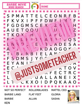 Preview of BARBIE MOVIE! Word Search Printable (DIFFICULTY=EASY)!  PDF+EASEL!