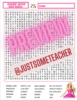 Preview of BARBIE MOVIE! Word Search Printable (DIFFICULTY=HARD)!  PDF+EASEL!