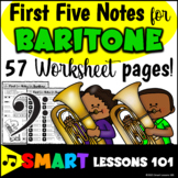 BARITONE BC First Five Notes WORKSHEETS Beginner Band Work