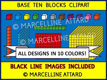 Preview of BASE TEN BLOCKS CLIPART IN 10 COLORS PLACE VALUE MAB CLIP ART COMMERCIAL USE