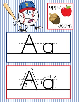 BASEBALL - Alphabet Cards, Handwriting, ABC Flash Cards, ABC print with pictures