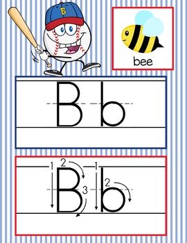 BASEBALL - Alphabet Cards, Handwriting, ABC Flash Cards, ABC print with pictures