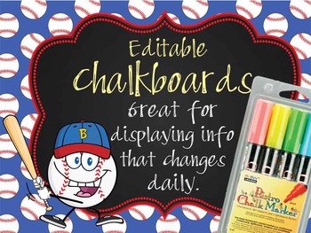 BASEBALL - Classroom Decor: editable chalkboard  POSTERS / Bistro Chalk Markers