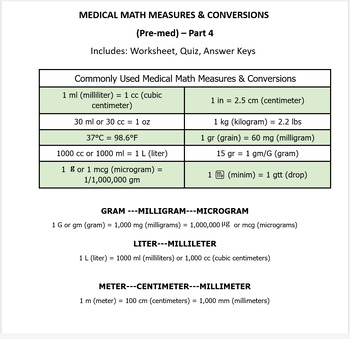 Preview of Medical Terminology (Basic): MEDICAL MATH Pre-med – Part 4