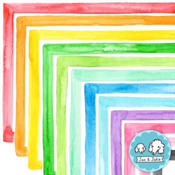 Preview of BASIC Watercolor Clipart Borders, Hand Painted Rainbow Clip Art Frames PNG