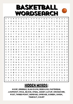 BASKETBALL Vocabulary Word Search Puzzle Worksheet Activity by ...