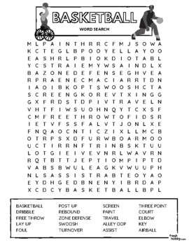 Preview of BASKETBALL Word Search Puzzle - Intermediate Difficulty (Basketball Terminology)
