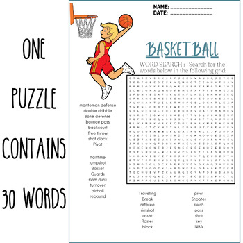 BASKETBALL word search puzzle worksheets activities | TPT